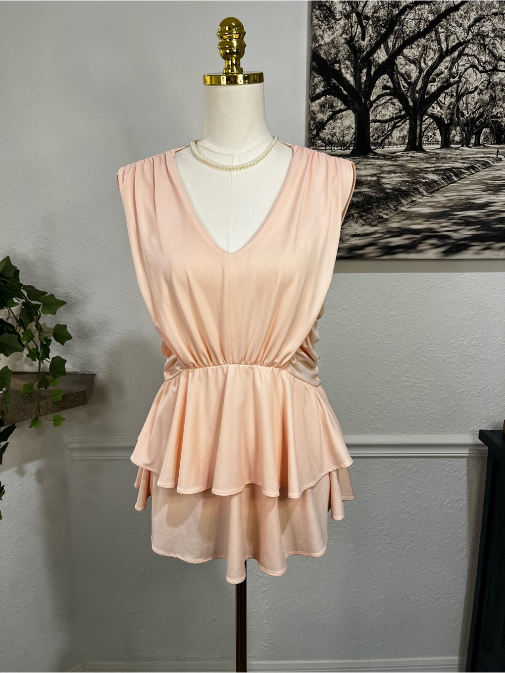VENUS Blush Pink Peplum V-Neck Blouse